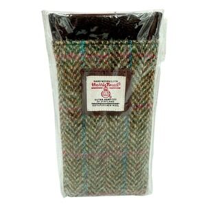 Harris Tweed Wool Glasses Case Pouch Holder Leather Scotland Maccessori NEW